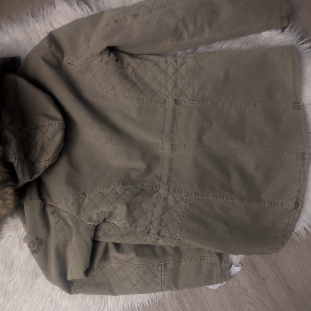 Guess Olive Utility Jacket with Faux Fur Hood - Picture 10 of 10